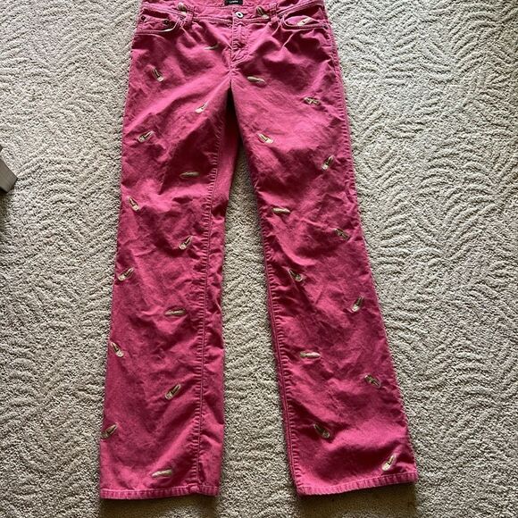 Vintage J. Crew Pink Corduroy Bootcut Jeans with embroidered shoes size 6 - Picture 9 of 14